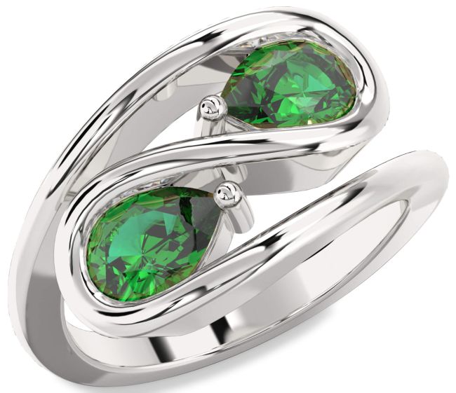 Emerald Platinum Pear Two Stone Birthstone Ring