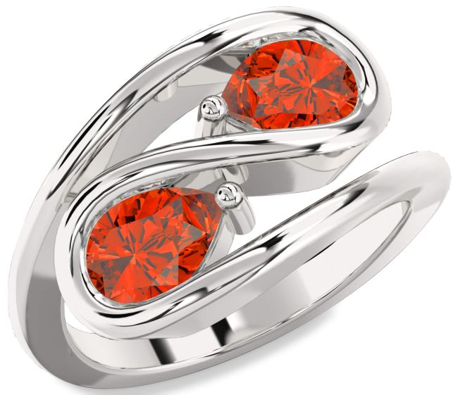 Fire Opal Platinum Pear Two Stone Ring