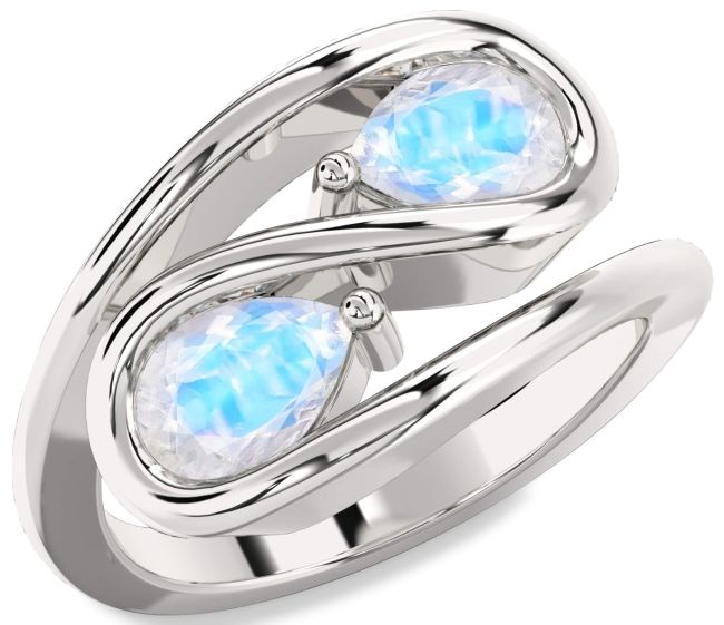 Moonstone Platinum Pear Two Stone Ring