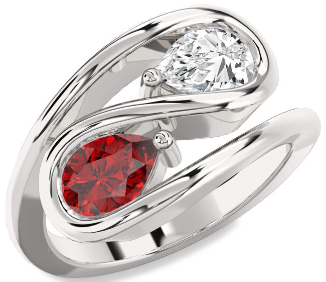 Silver Pear Two Stone Promise Ring