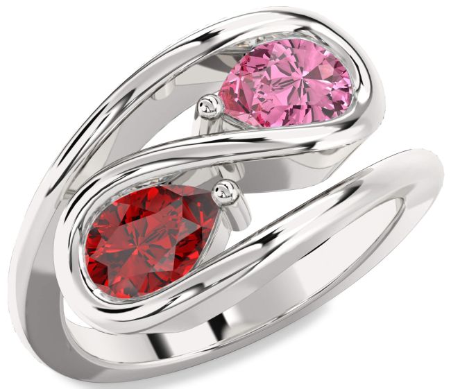 Silver Pear Two Stone Promise Ring