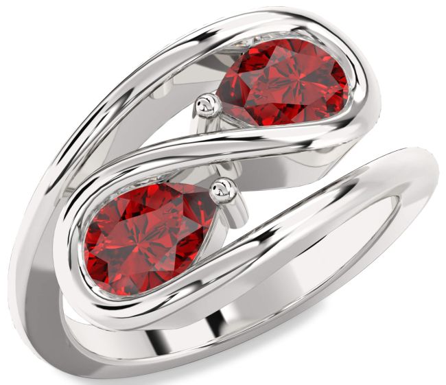 Ruby Silver Pear Two Stone Birthstone Ring