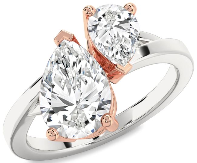 Diamond White Rose Gold Pear Two Stone Ring