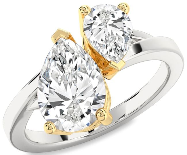 Diamond White Yellow Gold Pear Two Stone Ring