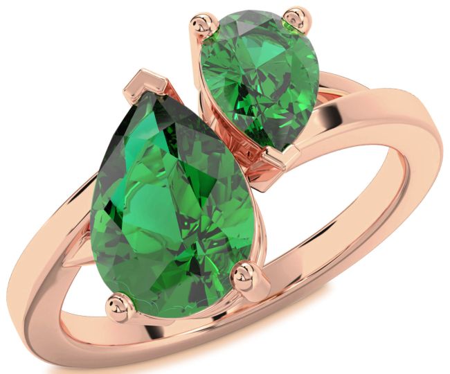 Emerald Rose Gold Pear Two Stone Birthstone Ring