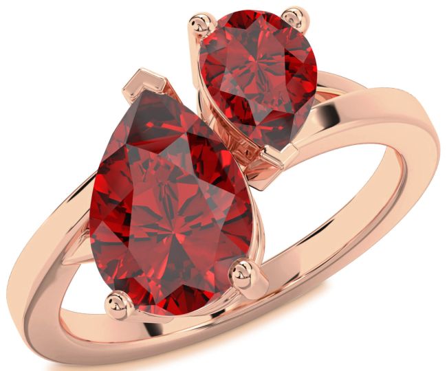 Ruby Rose Gold Pear Two Stone Birthstone Ring