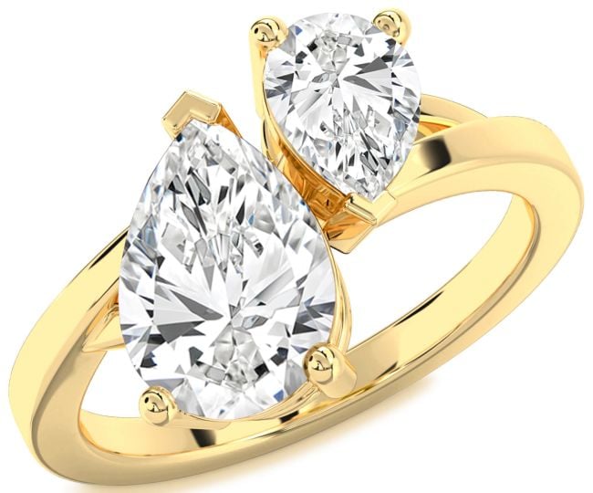 Diamond Gold Pear Two Stone Ring