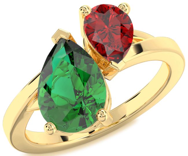 Gold Silver Pear Two Stone Promise Ring