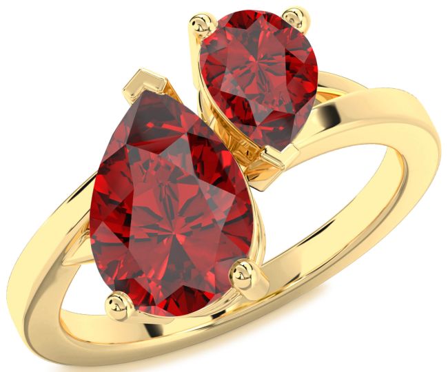 Ruby Gold Pear Two Stone Birthstone Ring