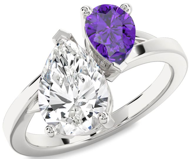 Silver Pear Two Stone Promise Ring