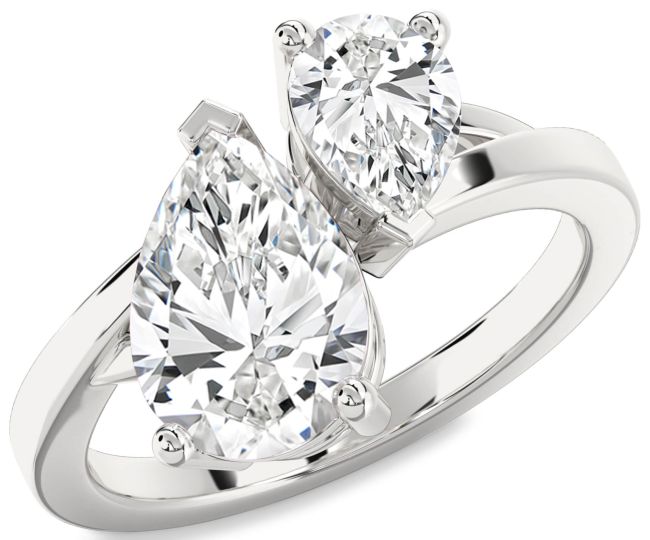 Diamond Silver Pear Two Stone Ring