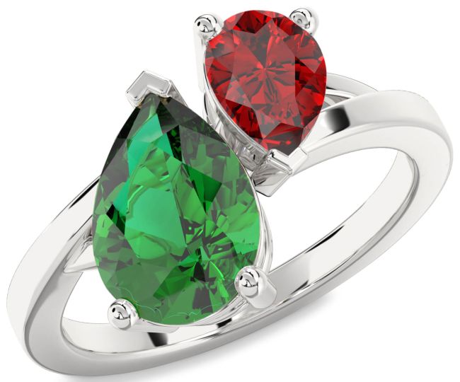 Silver Pear Two Stone Promise Ring