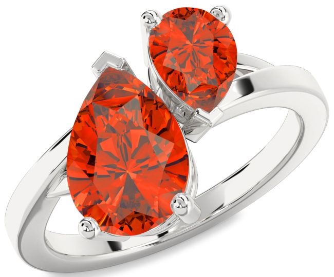 Fire Opal Platinum Pear Two Stone Ring