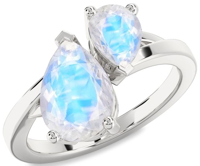 Moonstone Platinum Pear Two Stone Ring