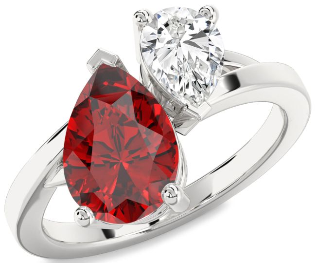 Silver Pear Two Stone Promise Ring