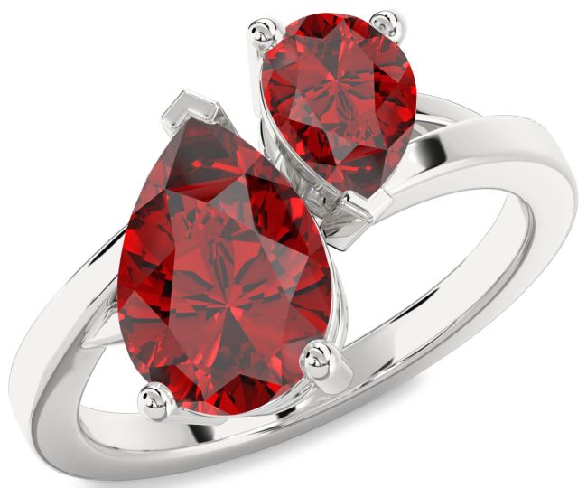 Ruby Silver Pear Two Stone Birthstone Ring