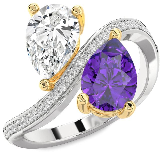 Diamond White Yellow Gold Pear Two Stone Promise Ring