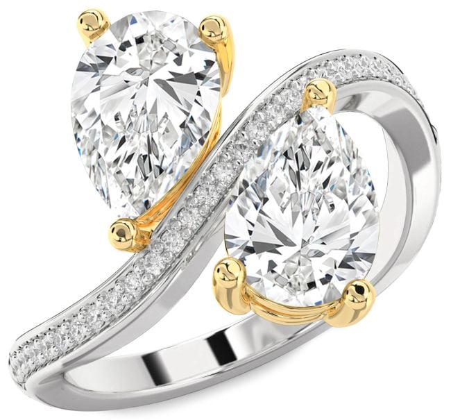 Diamond Platinum & Yellow Gold Pear Two Stone Ring