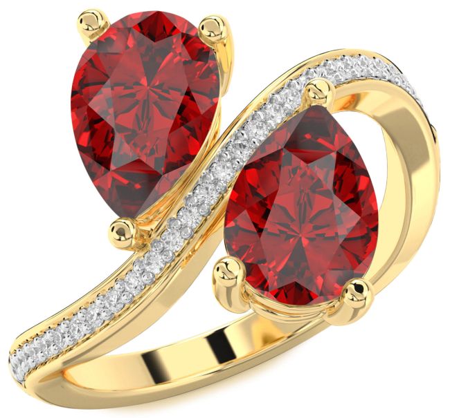 Diamond Ruby Gold Pear Two Stone Birthstone Ring