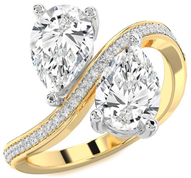 Diamond White Yellow Gold Pear Two Stone Ring