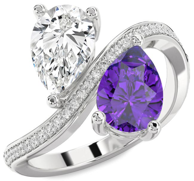 Diamond Silver Pear Two Stone Promise Ring