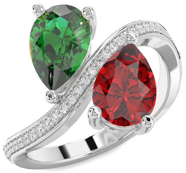 Diamond Silver Pear Two Stone Promise Ring