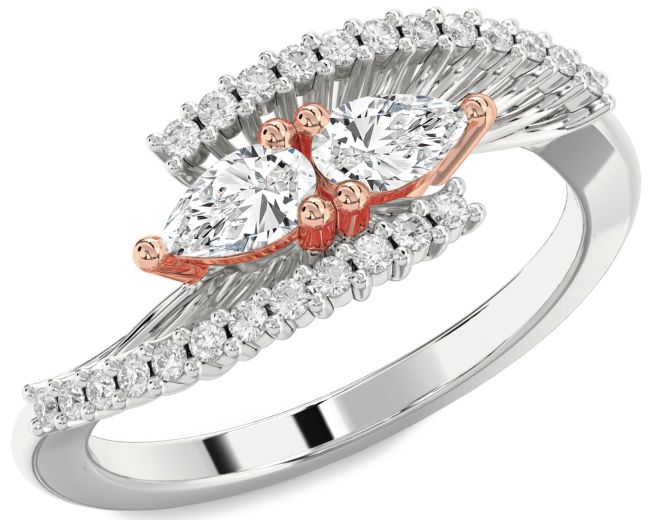 Diamond Platinum & Rose Gold Pear Two Stone Ring