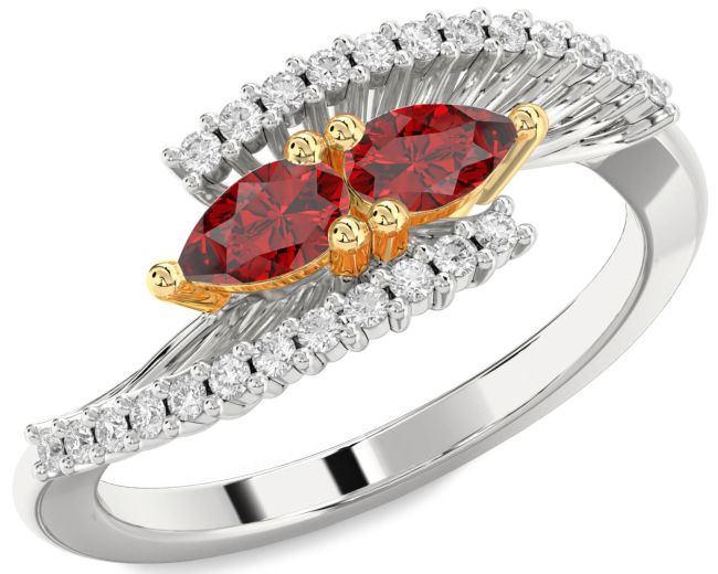 Diamond Ruby Gold Silver Pear Two Stone Birthstone Ring