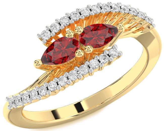 Diamond Ruby Gold Pear Two Stone Birthstone Ring