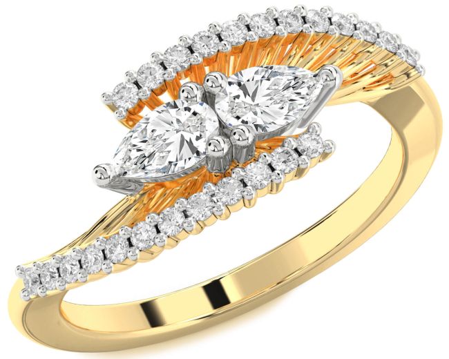 Diamond White Yellow Gold Pear Two Stone Ring