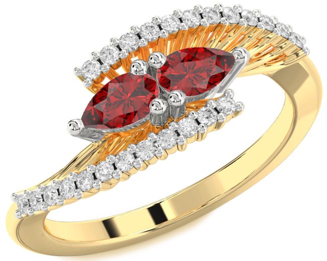 Diamond Ruby Gold Silver Pear Two Stone Birthstone Ring