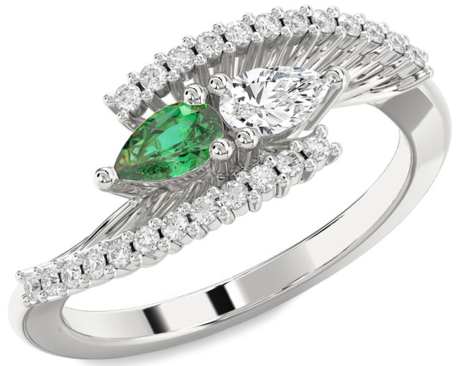 Diamond Silver Pear Two Stone Promise Ring