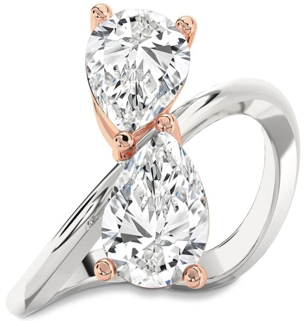 Diamond White Rose Gold Pear Two Stone Ring
