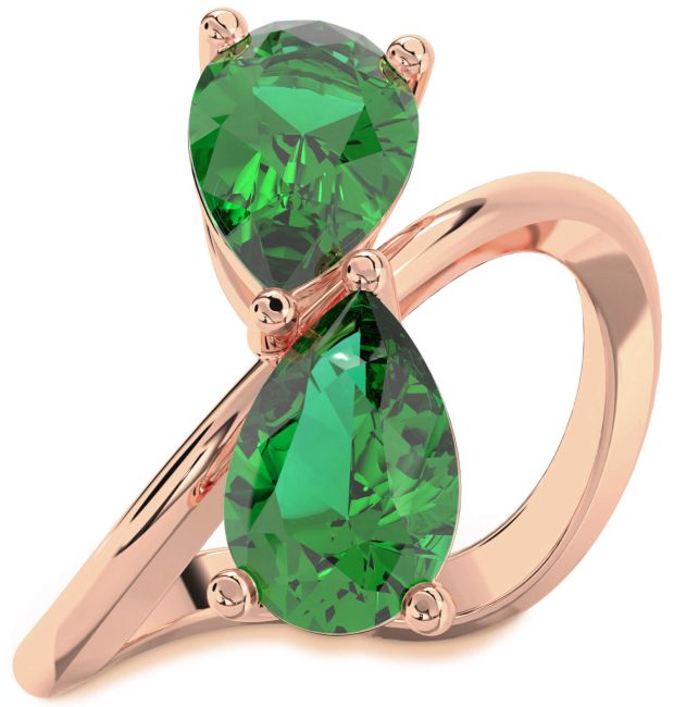 Emerald Rose Gold Pear Two Stone Birthstone Ring