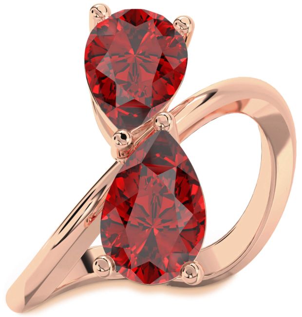 Ruby Rose Gold Pear Two Stone Birthstone Ring
