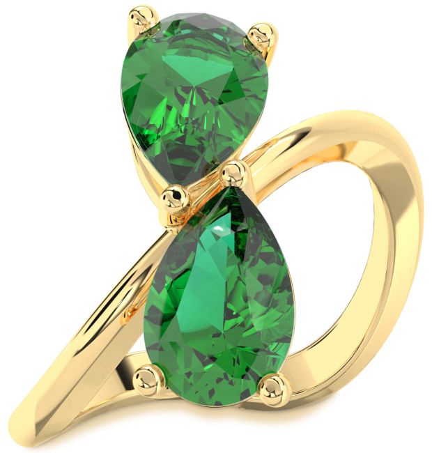 Emerald Gold Pear Two Stone Birthstone Ring