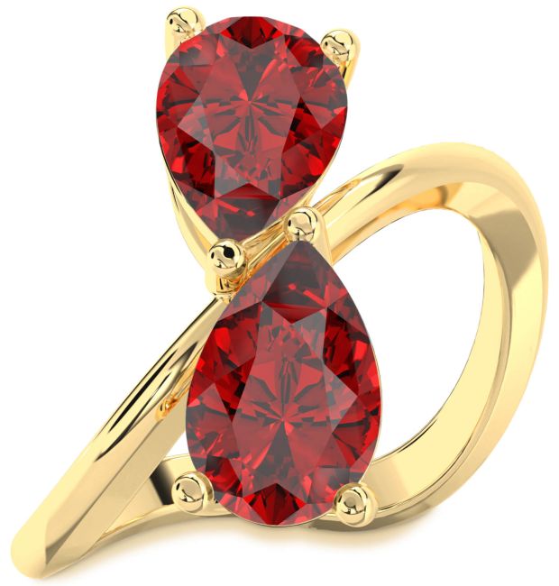 Ruby Gold Pear Two Stone Birthstone Ring