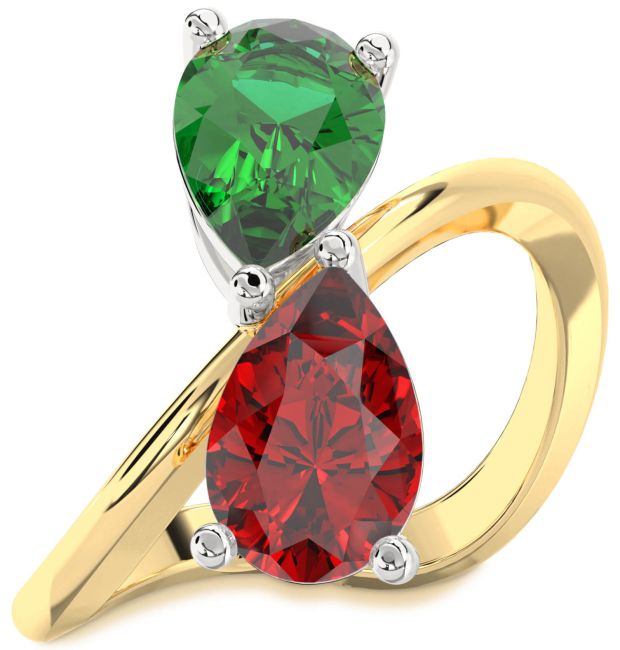 Gold Silver Pear Two Stone Promise Ring