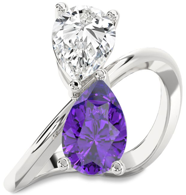Silver Pear Two Stone Promise Ring