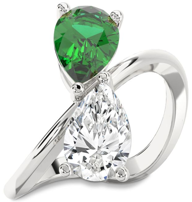 White Gold Pear Two Stone Promise Ring