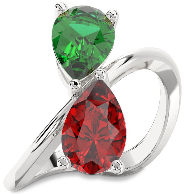 Silver Pear Two Stone Promise Ring