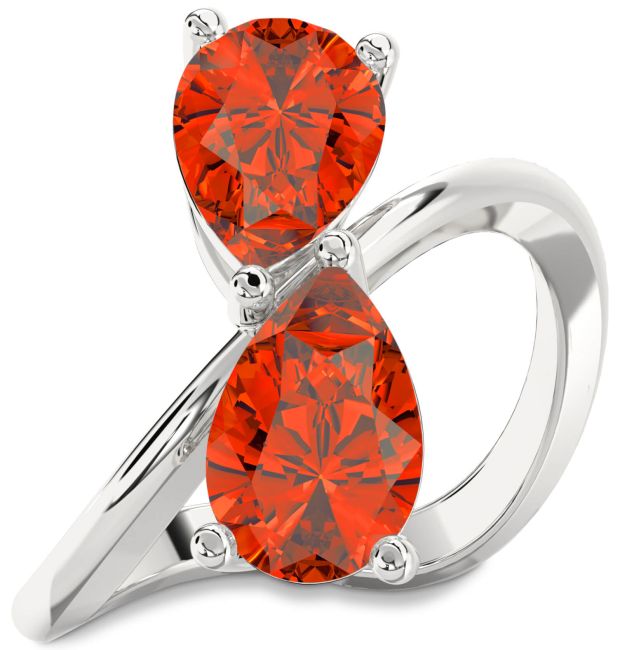 Fire Opal Platinum Pear Two Stone Ring
