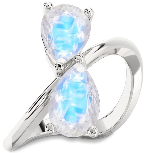 Moonstone Platinum Pear Two Stone Ring
