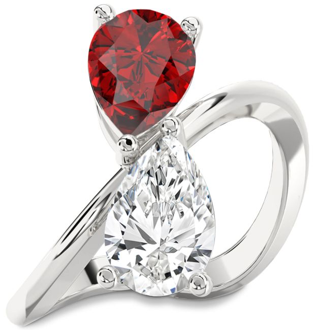 Silver Pear Two Stone Promise Ring
