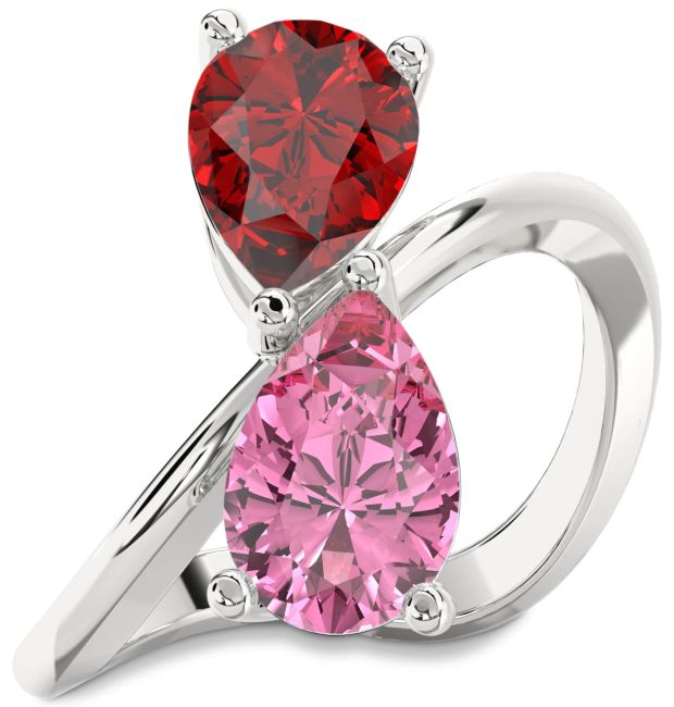 Silver Pear Two Stone Promise Ring