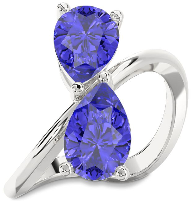 Tanzanite Platinum Pear Two Stone Ring