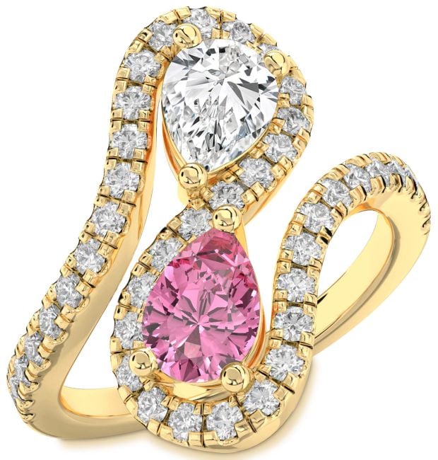 Diamond Gold Pear Two Stone Pave Promise Ring