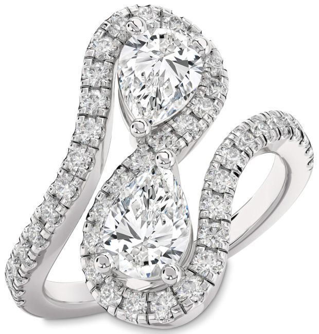 Diamond Platinum Pear Two Stone Pave Ring