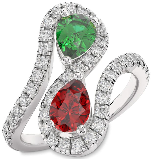 Diamond Silver Pear Two Stone Pave Promise Ring