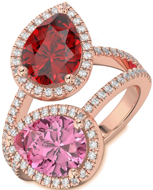 Diamond Rose Gold Pear Two Stone Pave Promise Ring